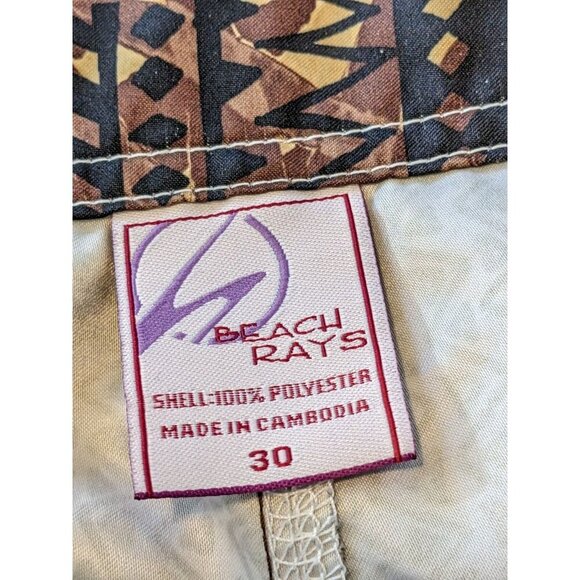 Beach Rays Surf Board Shorts Mens 30 Swim Trunks Hawaiian Tribal Print Brown - Picture 5 of 5